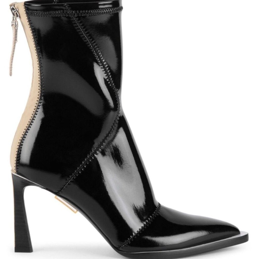 $1,150 2019 Fendi Black Neoprene Patent Leather Glossy Ankle Boots Heels Size 39